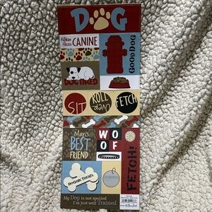 The paper Studio Dog stickers– Red, Blue, Tan, Cream, Black